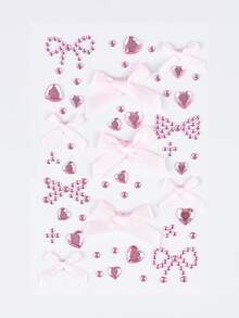 ROMWE Kawaii 1件蕾丝蝴蝶结、心形、星星、蝴蝶结、钻石亮片和面部宝石贴纸 - 粉色 - 查看 2