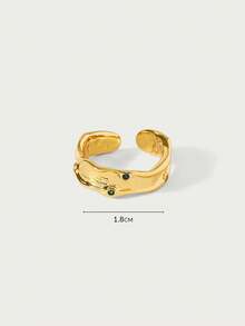 Glisma 18K镀金单枚不对称纹理开口戒指，优雅、可爱、奢华，适合工作、派对、休闲、婚礼、节日、度假、露营等场合，也适合Y2K/送给妈妈/女性/女孩/秋季/冬季/节日/假日/度假/老钱/万圣节等场合。 - 藍色 - 查看 6