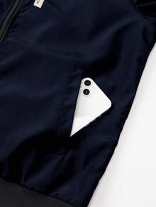 Manfinity Homme Men's Solid Color Minimalist Casual Long Sleeve Jacket - Navy Blue - View 5