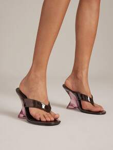 SHUZIA 女士时尚休闲套脚人字拖坡跟凉鞋 - 巧克力棕 - 查看 2