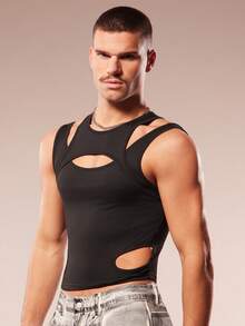 Men's Fashion Solid Color Hollow-Out 2 In 1 Tank Top Men Sexy Top Men S Muscle Shirts - Black - View 7