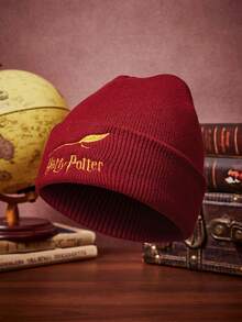 HARRY POTTER X SHEIN 1pc Knitted Beanie Hat With Cartoon Embroidery Pattern, Fashionable Street Riding Gift Choice - A - View 4