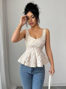 Elenzga 女士夏季时尚清新提花面料褶皱吊带背心，时尚性感夏季度假吊带上衣，适合浪漫约会、狂欢节、复活节、中国新年、情人节等场合。 - 杏色 - 查看 8