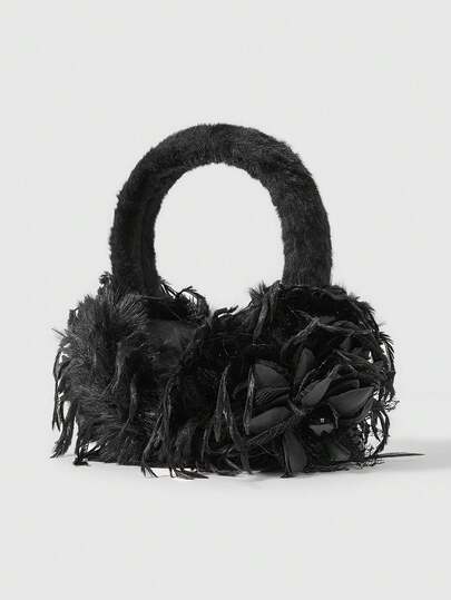 ROMWE Anime 1pc Black Y2K Punk Style Metal Rivet Decor Millennium Baddie Goth Black Spider Ear Muffs, Sweet & Cool Fashionable Subculture Unisex Warm Ear Warmers