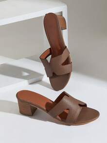 SHUZIA Women's Thick Heel H Band Fashion Slide Sandals For Christmas Valentine's Day - Olive Green - View 2