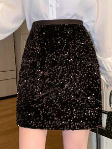 DAZY Women's Fashionable Sequin Bodycon Skirt Carnival - Coffee Brown - View 3