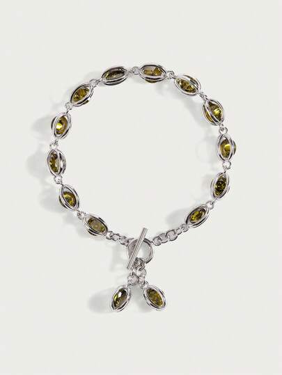 Glisma 18K镀金绿色锆石手链，Y2K风格/送给妈妈/女士/女孩，适合秋季、冬季、节日、假期、老钱、万圣节、派对、夜店、购物、复古等场合，高级材质，锆石，水钻