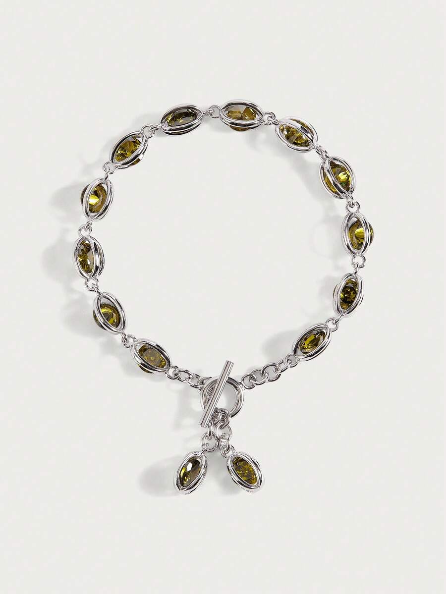 Glisma 18K镀金绿色锆石手链，Y2K风格/送给妈妈/女士/女孩，适合秋季、冬季、节日、假期、老钱、万圣节、派对、夜店、购物、复古等场合，高级材质，锆石，水钻 - 代白色 - 查看 1