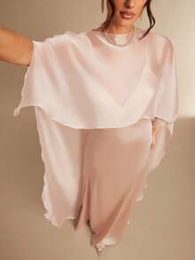 Silquee This Champagne Pink Cape-Style Fishtail Two-Piece Dress With A Shawl Collar Is Perfect For Spring And Summer, Ideal For Gatherings With Friends, As Well As Valentine's Day, Vacations, Dates, Garden Parties, Picnics, Nightclub Parties, And Elegant Dinners. The Fitted Cut Accentuates The Figure And Showcases Feminine Charm. Elegant And Captivating, It's The Perfect Choice For Valentine's Day. Also Suitable For Nightclub Parties, Elegant Parties, Weddings, And Bridesmaid Dresses. - Champagne - View 5