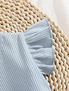 SHEIN Vintaside Kids 女婴休闲日常百搭碎花连衣裙，配腰带，适合外出穿着 - 藍色 - 查看 4