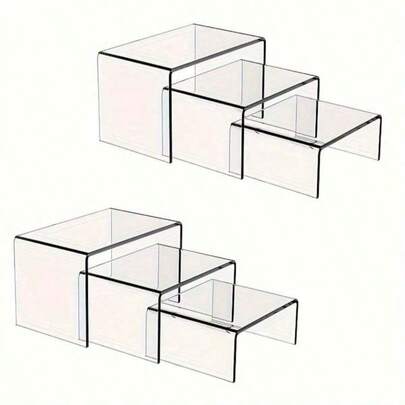 Juego de 2 piezas de soporte de exhibición de acrílico transparente de tamaño pequeño para coleccionables, cosméticos, cocina, baño, sala de estar, escritorio, decoración, fiesta, celebración, organizador, estantería y vitrina