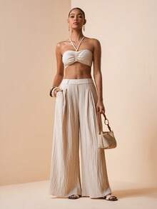Zivah 2026 Spring/Summer New Music Festival Minimalist Textured Halter Top And Wide Leg Pants - Apricot - View 7