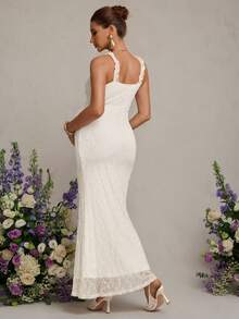 MaterniChic 优雅孕妇纯色提花扭结前襟修身吊带连衣裙 - 杏色 - 查看 2