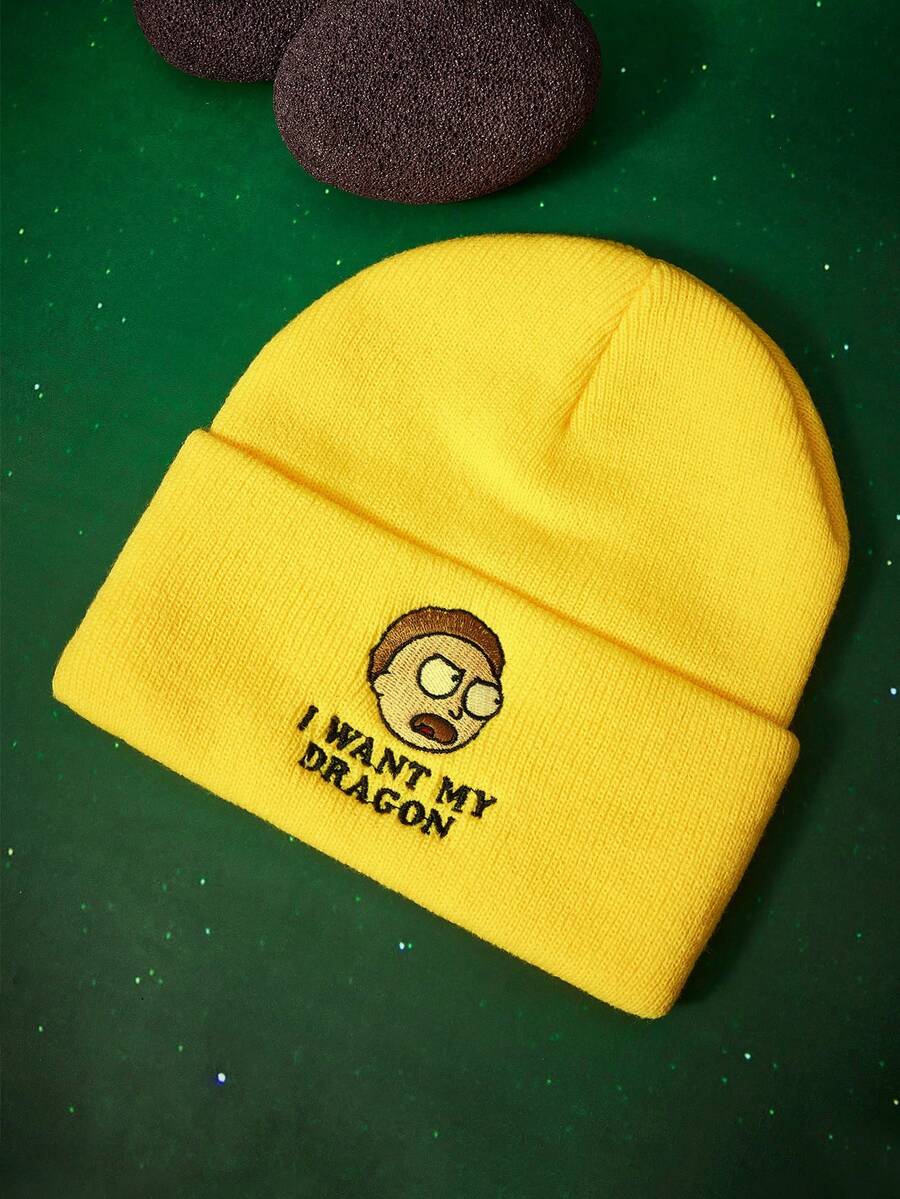 Rick and Morty X SHEIN 1pc Knitted Beanie Hat With Cartoon Embroidery, Fashionable Street Riding Gift Choice - A - View 1