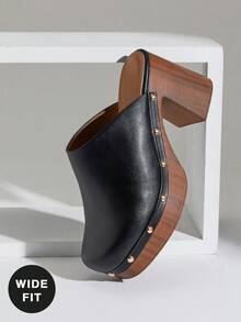 SHUZIA Women's Wide-Fit Thick Heel Fashion And Comfortable Slip-On Mules