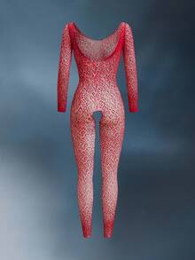 SHEIN Women's Fashionable Sexy Hollow Out Backless Bodysockings, Going Out - Burgundy - View 2