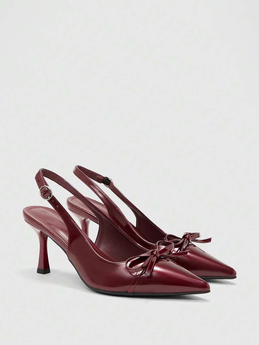 CUCCOO BIZCHIC 女士尖头搭扣设计时尚高跟鞋，适合日常穿着 - 酒紅色 - 查看 1