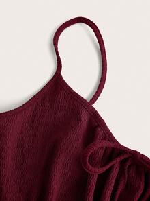 SHEIN EZwear Đầm chữ A xếp ly cỡ lớn màu đỏ rượu vang, chất liệu co giãn, thích hợp cho mùa xuân/hè. - Màu Đỏ Sâu - Xem 4