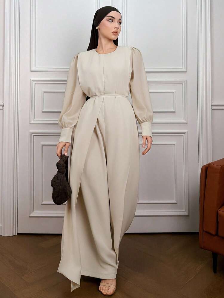 Women's Round Neck Patchwork Waist Straight Leg Casual Jumpsuit Lounge Sets For Women