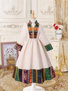 SHEIN Kleine Mädchen Aprikosen Muster Kleid, süßer Stil für Reisen und Fotografie, elegantes und modisches Blumenkleid mit Charakteristika - Aprikosenfarben - Übersicht 7