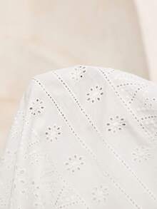 Poéselle Women's V-Neck Burnout Embroidered Fashionable Versatile Lantern Sleeve Top,White Eyelet Embroidered Puff Sleeve Blouse For Women,V Neck Summer Top, Chic French Casual Shirt,Summer Blouse - White - View 9