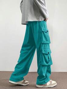 Manfinity Roghcode Men Loose Fit Flap Pocket Side Drawstring Waist Cargo Pants - Green - View 2
