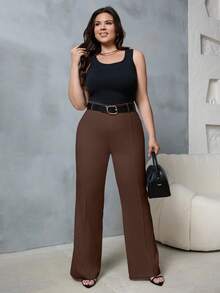 EURMUSE Plus High Waist Flare Leg Suit Pants - Chocolate Brown - View 4