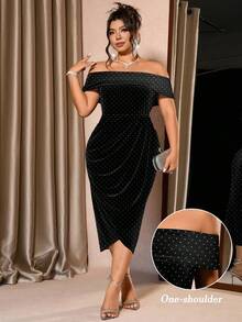 Cravure 大码女式露肩短袖修身连衣裙，百搭时尚，适合派对、宴会等场合，尽显迷人风采。 - 黑色 - 查看 7
