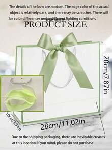 1/5pcs-Landscape-Style Kraft Paper Gift Bags, Shopping Bags, Packaging Bags With Handles, Bow-Decorated Handbags, Trick Or Treat, Halloween, White Large-Capacity Paper Bags, Halloween, Thanksgiving, Christmas, New Year, Wedding, Birthday Gift Packaging Bags - Light green - View 6