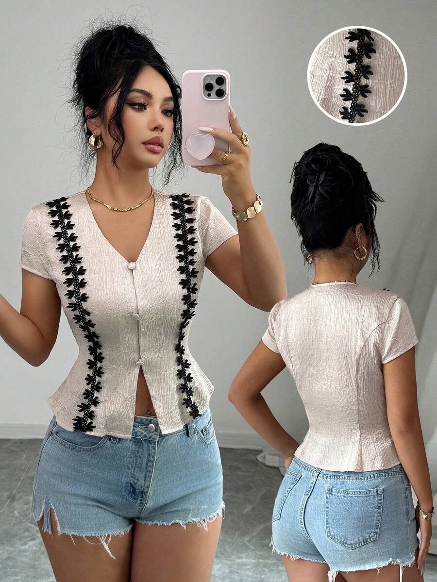 Elenzga Ladies Weave Elegant Commuting Summer Shirts