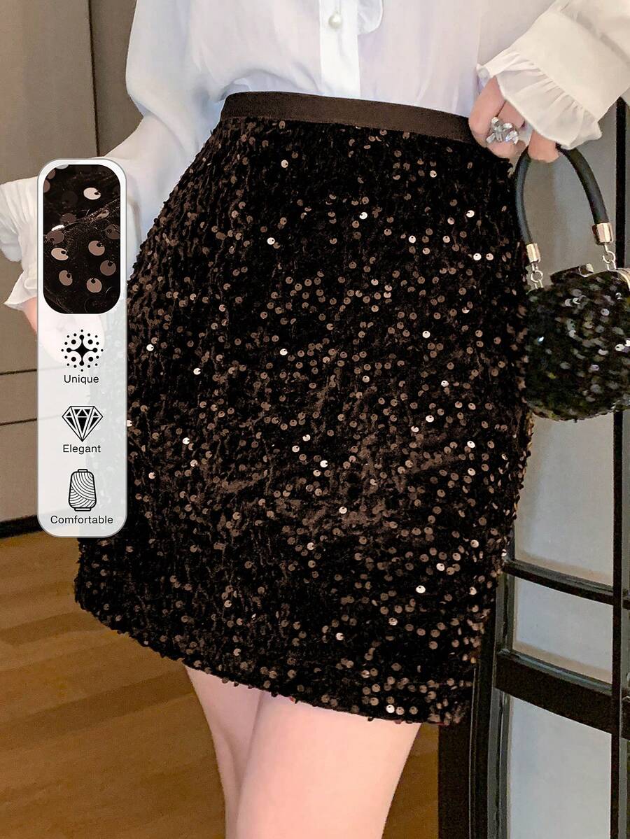 DAZY Women's Fashionable Sequin Bodycon Skirt Carnival - Coffee Brown - View 1