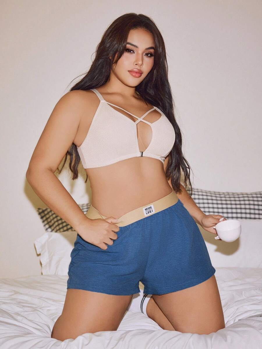 SHEIN 3pcs/Pack Plus Size Elastic Waist Woven Sleepwear Bottoms Sleep Shorts - Multicolor - View 1
