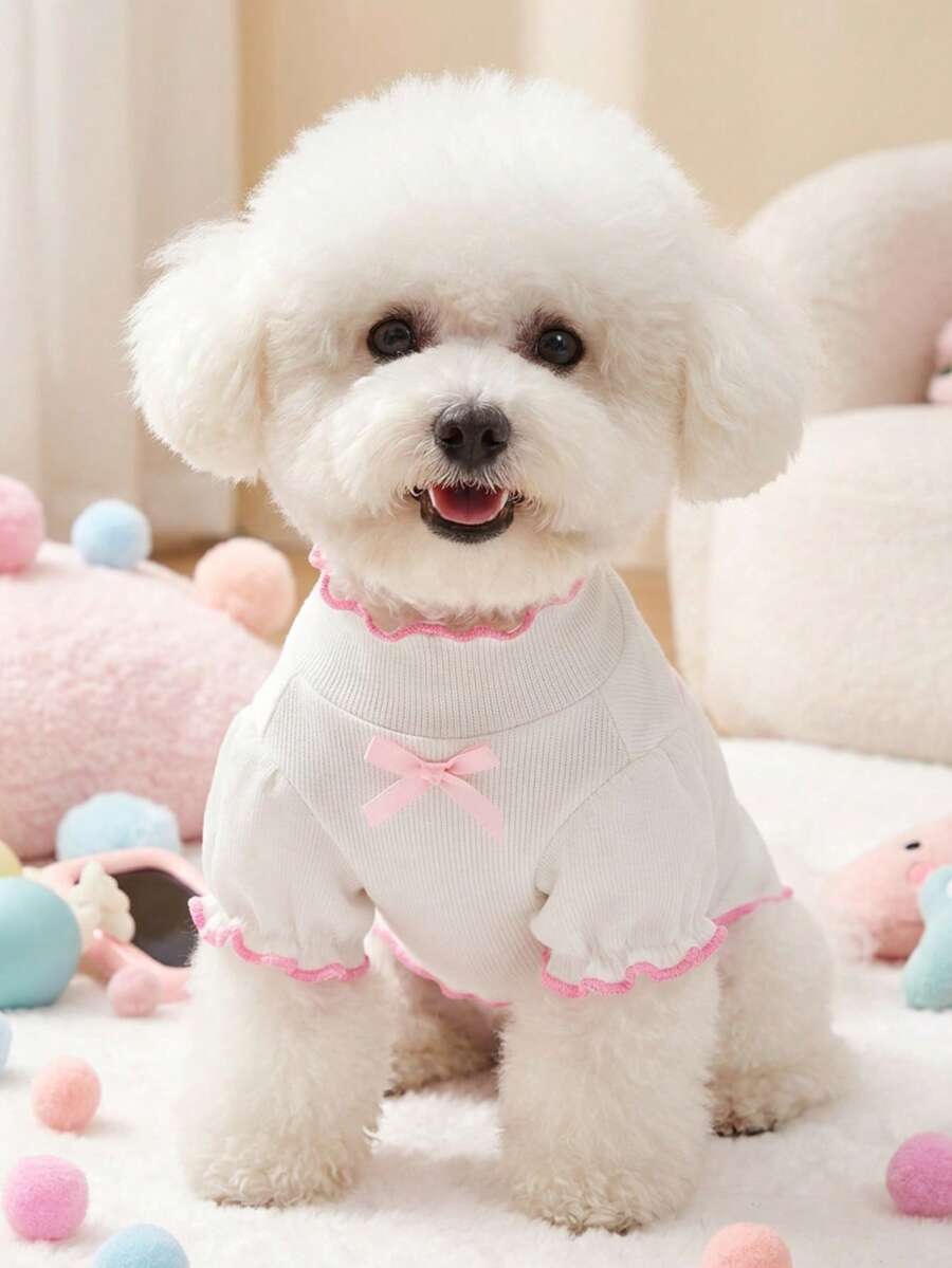 PETSIN Autumn And Winter Thick Base Shirt Princess Style Bubble Sleeve Pet Cat Dog Clothes - White - View 1