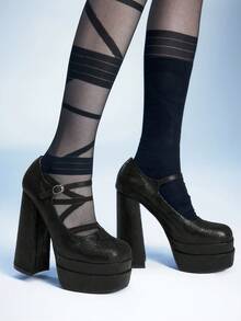 Sugerpunk Ladies Mary Jane High Heels Thick Heel Waterproof Table Square Toe Thick Sole Heightening Shoes Valentine's Day