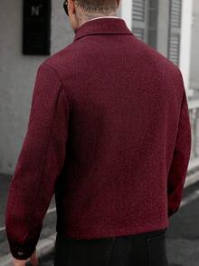 Manfinity CasualCool Áo khoác nam Manfinity Casual Cool phong cách thường ngày, màu xám, chất liệu len, cổ bẻ, cài nút, dáng regular fit, lý tưởng cho Halloween, Giáng sinh, đi chơi hàng ngày và các cuộc họp kinh doanh - thời trang thường ngày, món quà hoàn hảo cho bạn trai/chồng nhân dịp kỷ niệm. Áo khoác nam dáng ngắn màu đỏ tía. - Màu Đỏ Sâu - Xem 2