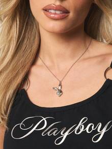Missguided x Playboy Mặt dây chuyền hình đầu thỏ, dây chuyền trang sức độc đáo, phụ kiện quyến rũ, quà tặng sinh nhật, kỷ niệm, dịp đặc biệt, tinh tế, nhẹ nhàng để phối nhiều lớp trang sức. - Bạc - Xem 3