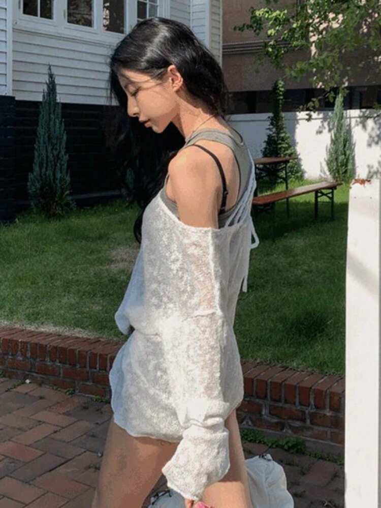 Women's Lightweight Sheer Oversized V-Neck Cover Up Sweater Spring