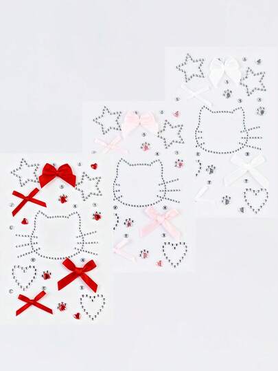ROMWE Kawaii 1pc Lace Bow, Heart, Star, Bow, Diamond Glitter & Facial Jewel Stickers