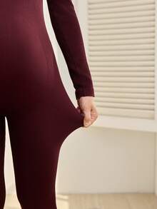 SHEIN Mono deportivo de maternidad de unicolor, de alta elasticidad y ajustado - Burdeos - Ver 7