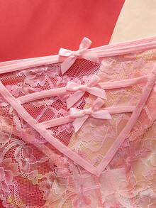 Eraneu Fashionable Sexy Lace Hollow-Out Thong Panties - Pink - View 5