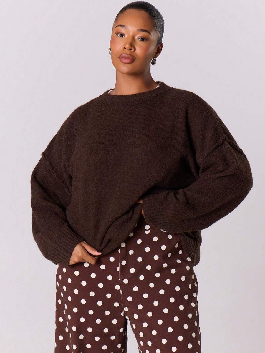 MUSERA Plus Size Sweaters - Coffee Brown - View 1