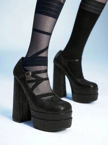 Sugerpunk Ladies Mary Jane High Heels Thick Heel Waterproof Table Square Toe Thick Sole Heightening Shoes Valentine's Day