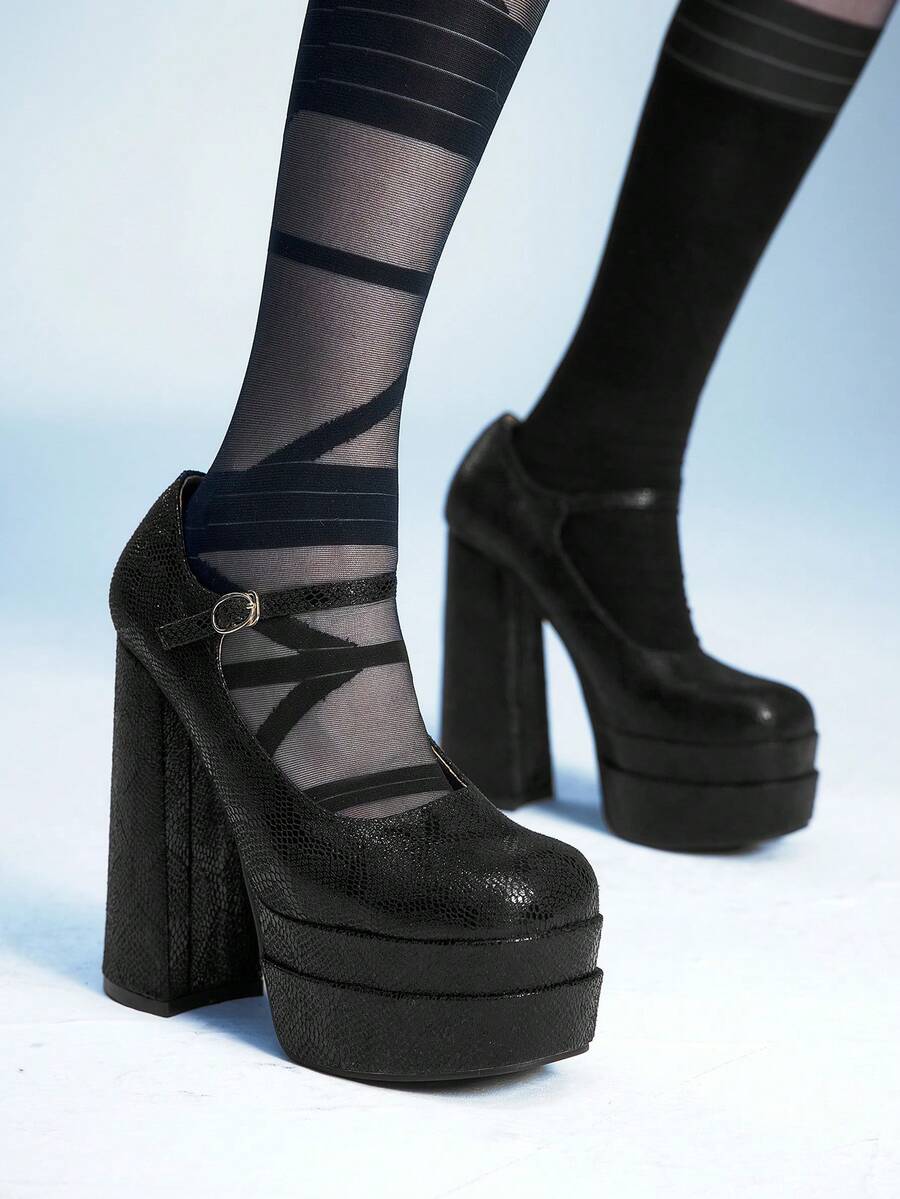 Sugerpunk Ladies Mary Jane High Heels Thick Heel Waterproof Table Square Toe Thick Sole Heightening Shoes Valentine's Day