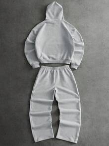 PAVTROS Men's Eagle Print Pocket Hoodie And Sweatpants Casual Tracksuit Set - Light Grey - View 2