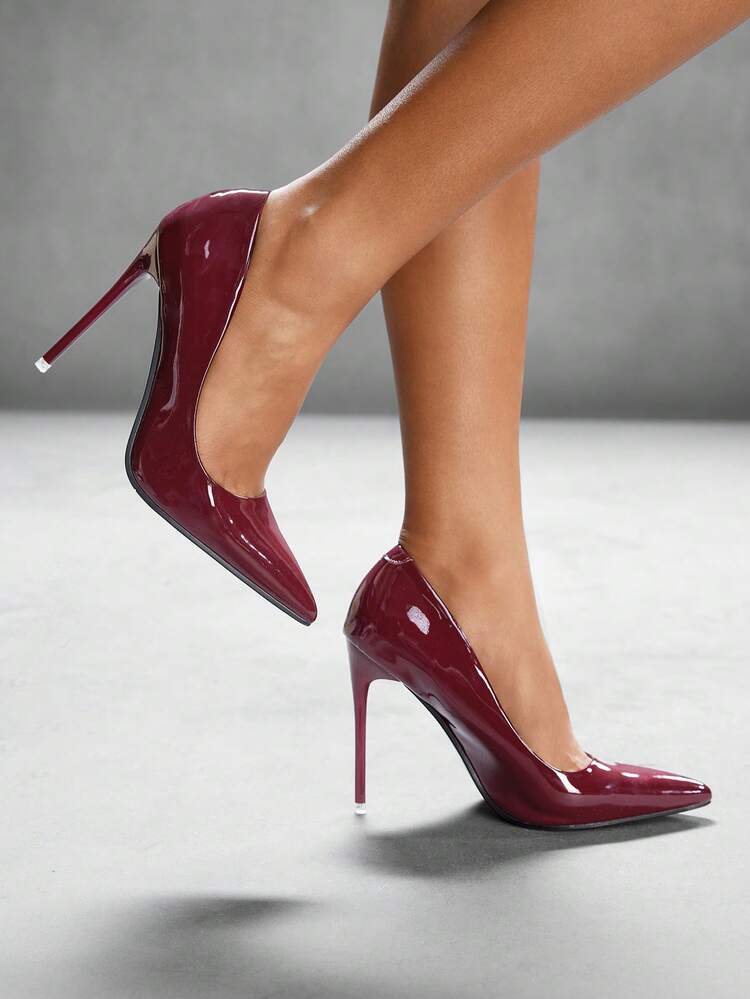 CUCCOO SZL Women's Pointed Toe Stiletto High Heel Shoes, Burgundy & Black, Fashionable Minimalist Sexy For Evening Party, Date Night For Christmas Spring Shoes