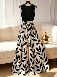 Franclia 女士印花连体裤，杏色和黑色，春夏款