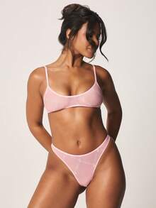 Missguided x Playboy Mesh Printed Bunny Bralette With Adjustable Straps Sheer Lingerie Intimate Apparel Pink - Pink - View 3