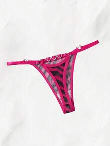 ROMWE Kawaii 1件装女士蕾丝斑马纹丁字裤，柔软透气，适合日常穿着，尺码S-XL可选，四季皆宜。 - 玫紅色 - 查看 2