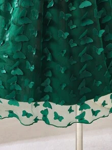 Glamorique Kids فستان بياقة دائرية أنيقة، أكمام طويلة من الأحمر المخملي، عقدة الفراشة 3D جميل، حافة من الشبك، مناسب للكريسماس وحفلات العطلات والاستخدام اليومي، موسم الخريف/الشتاء/الربيع - أخضر - مشاهدة 5