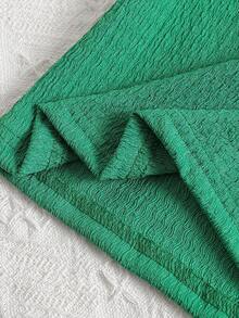 Elladie kids 2pcs/Set Young Girls Solid Color Crew Neck Short Sleeve T-Shirt And Elastic Waist Flare Leg Pants, Spring/Summer - Green - View 3